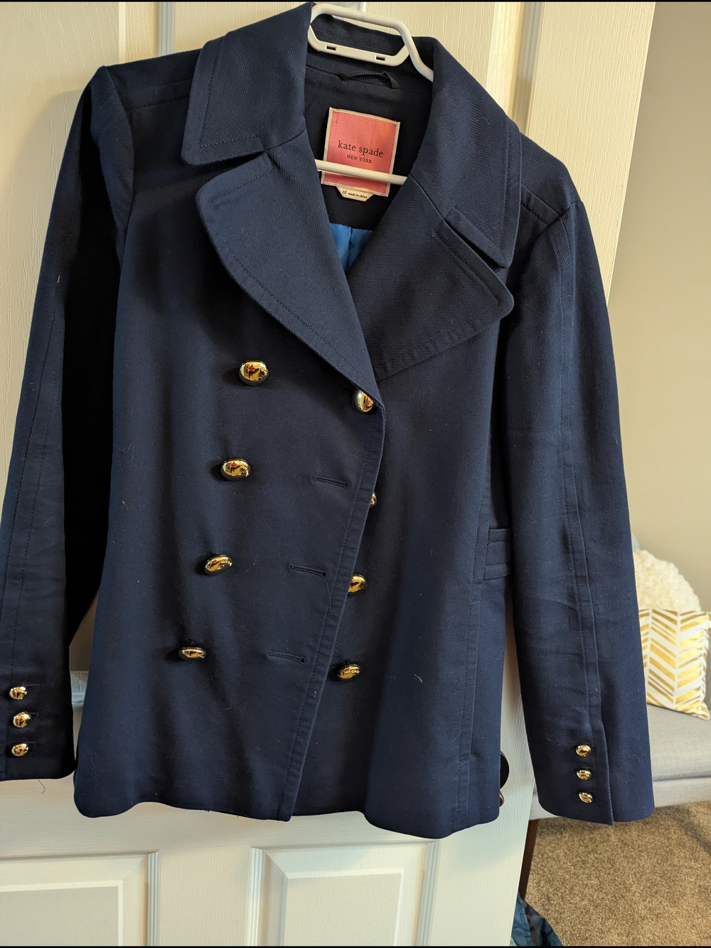 kate spade New York Navy Double-Breasted Peacoat